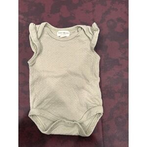 Rabbit Bear Organic Baby Bodysuit Sage Green Pointelle Flutter Sleeve 3-6M